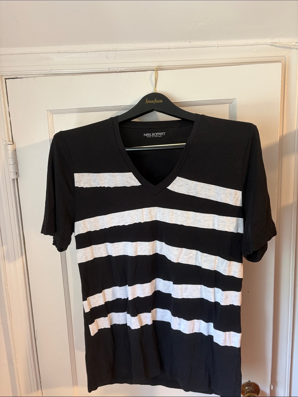 Neil Barrett Black & White Striped V-Neck Tee